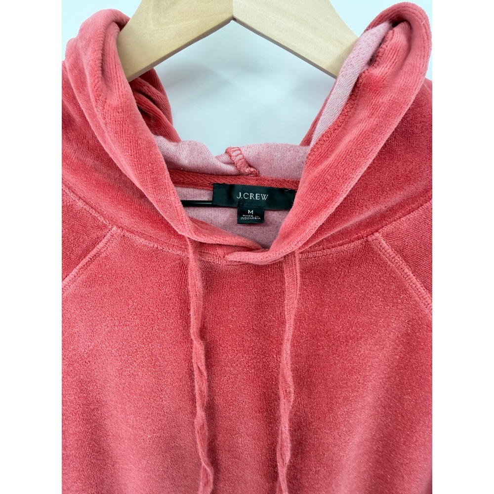 J.Crew Y2K Terry Velour Hoodie Size M Coral Red Plush Loungewear Athleisure EUC - Picture 5 of 5